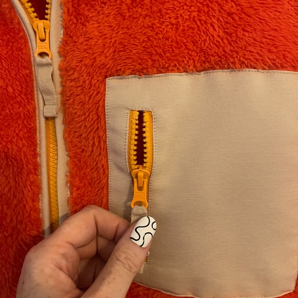 J. Crew Superplush Sherpa Full Zip Jacket Orange Colorblock - Picture 12 of 16